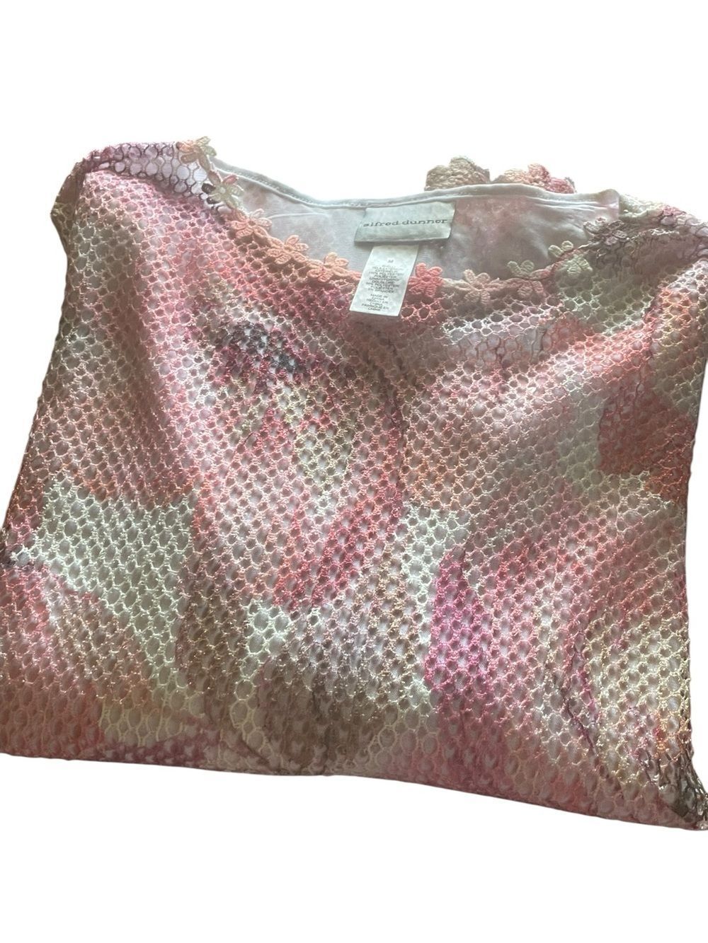 Alfred Dunner Pink Floral Lace Overlay Top
